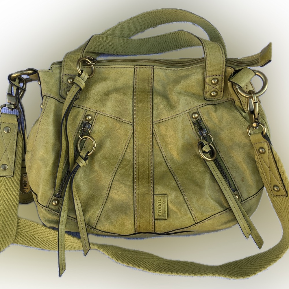 Fossil Beautiful Lime Green Leather 2 Way Crossbody Double Handle Shoulder Bag